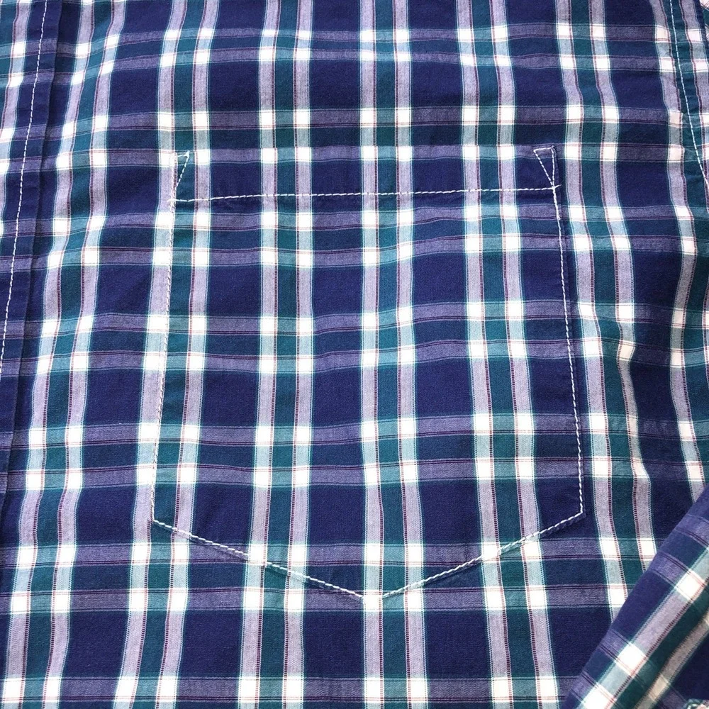 Banana Republic Soft Wash Mens Blue Teal Plaid Button Down Shirt Size‎ M